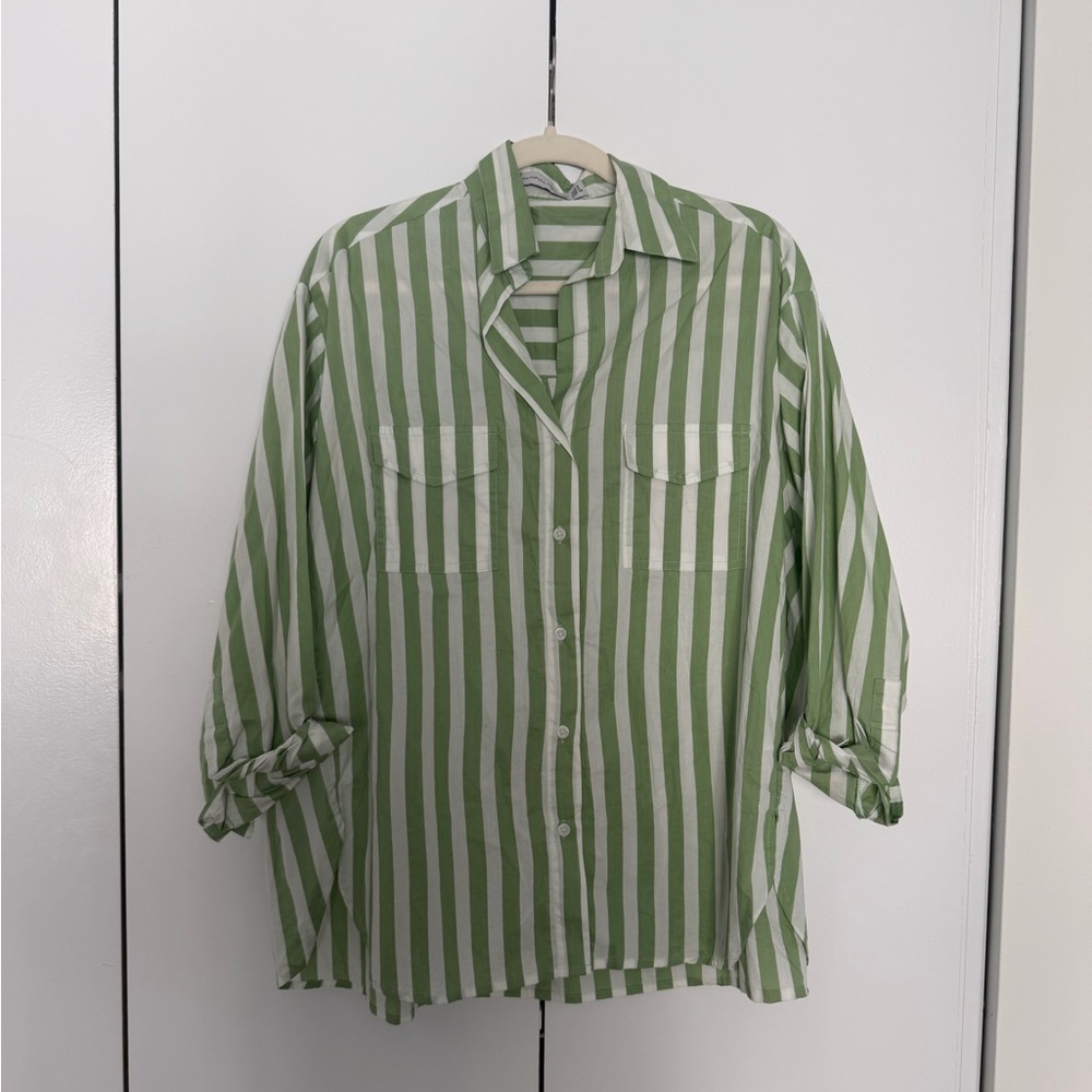 Faithfull the Brand Green Striped Button Down Shirt